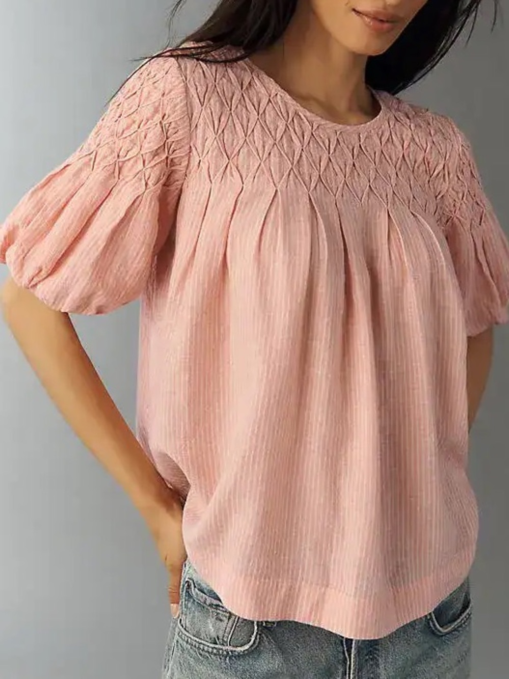 NWT By Anthropologie Liza Linen Blend Smocked Top Size Medium